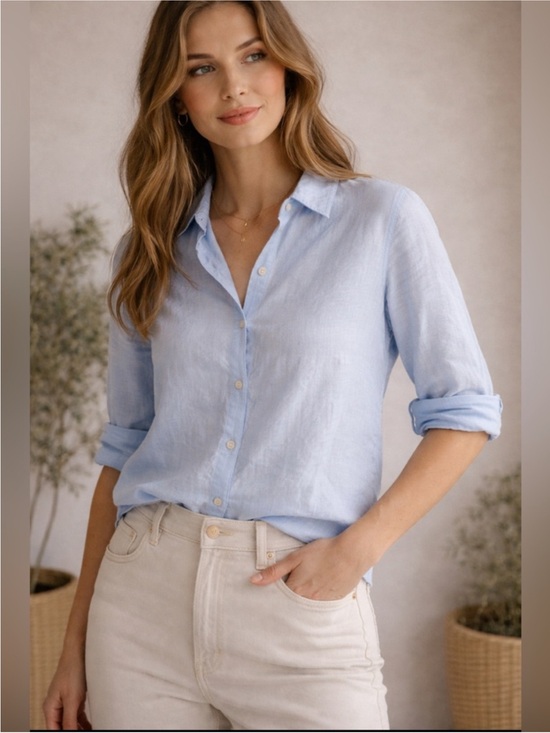 Sigrid Olsen Tops - Sigrid Olsen Sky Blue 100% Linen Shirt Sz Small